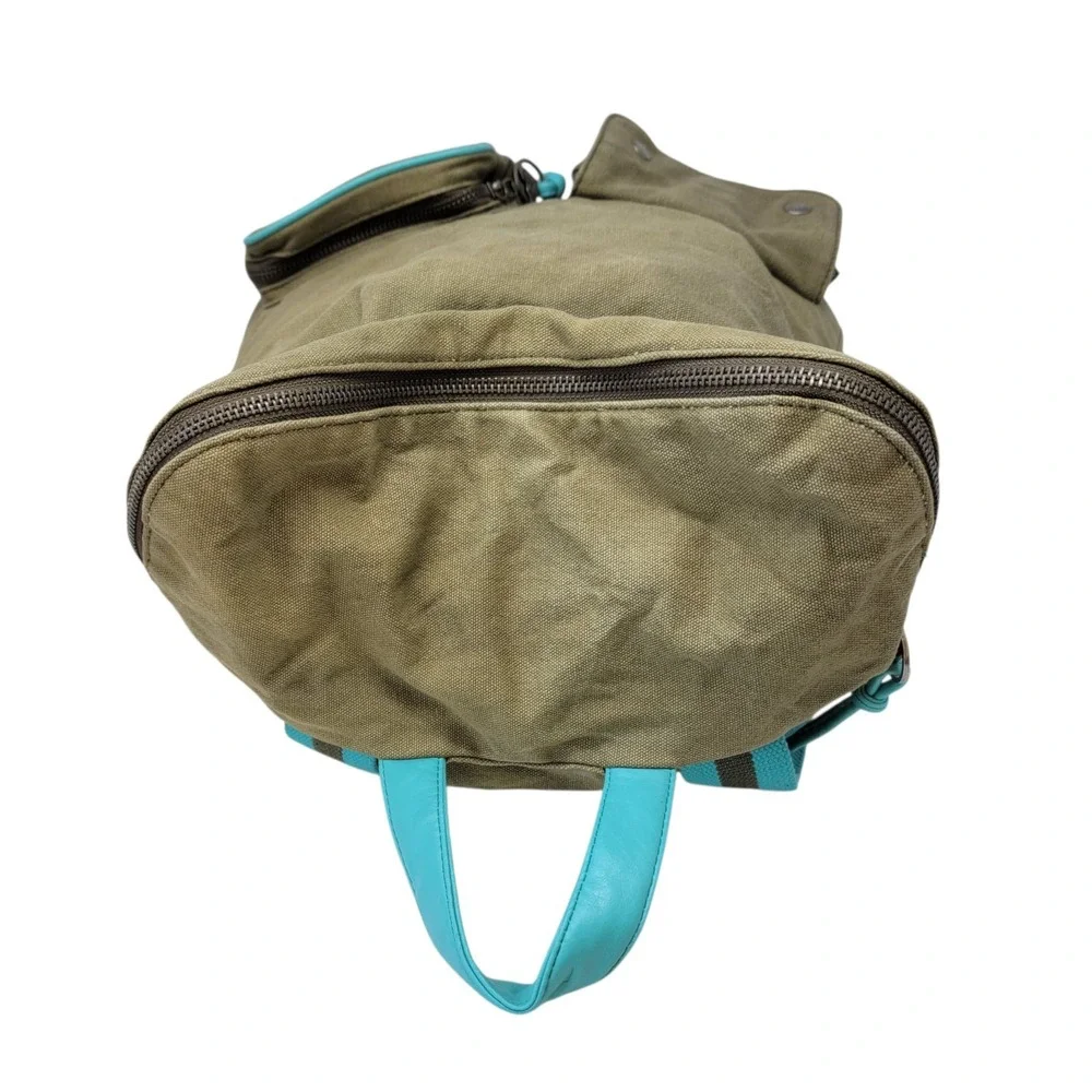 Vtg Roxy Canvas Backpack‎ Olive Green Turquoise Trim Floral Y2K Surfer Girl